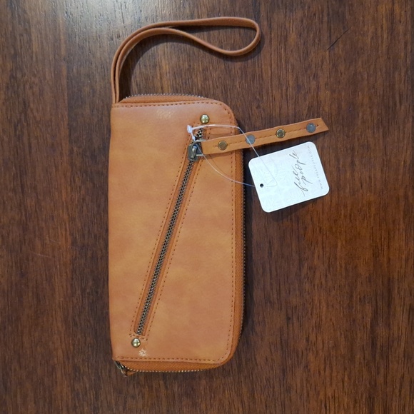 Free People Brown Vegan Wallet / Wristlet by Free People with Decorative Zipper - Picture 1 of 7